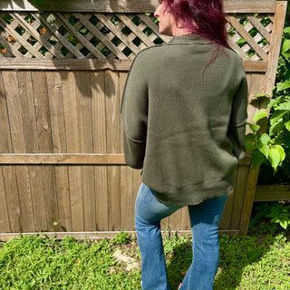 Olive Oversized Sweater with Side Slit