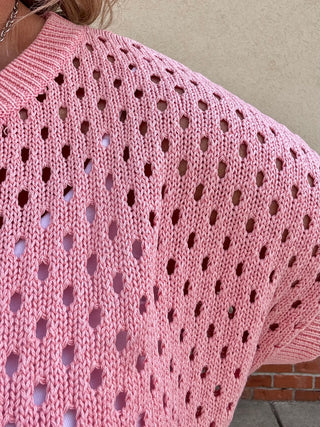 Washed Open Knit Short Sleeve