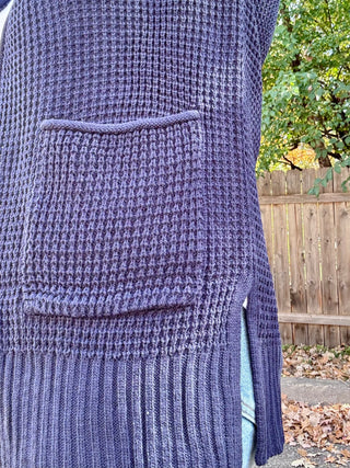 Navy Waffle Knit Open Cardigan Sweater