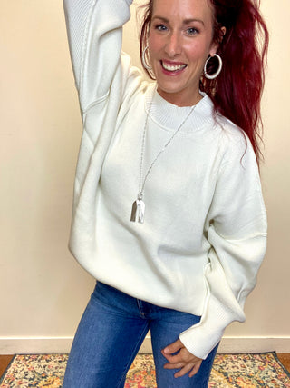 Ivory Side Slit Oversized Sweater