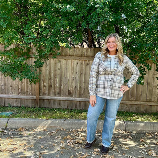 Grey and Black Plaid Button Up