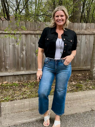 Risen Tummy Control Mid Rise Crop Wide Leg Jean