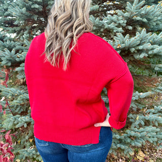 Red Oversized Sweater with Side Slit