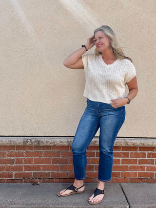 Cream Textured Sweater Vest Top