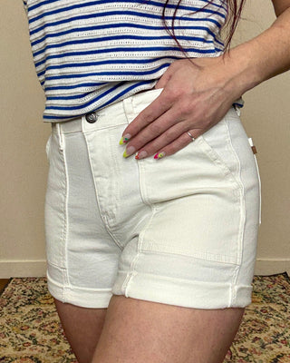 Judy Blue High Rise White Jogger Shorts