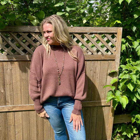 Brown Oversized Sweater with Side Slit