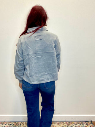 Gray Acid Washed Fleece Shacket with Front Pockets