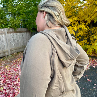 Light Olive Hooded V-Neck Long Sleeve