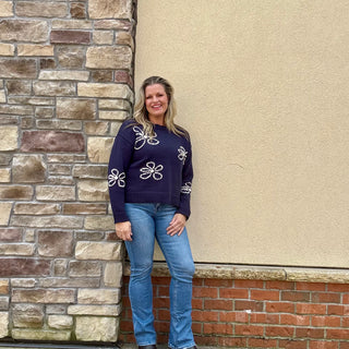 Flower Stitch Embroidered Sweater