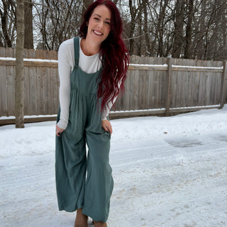 Ash Jade Woven Crepe Overalls