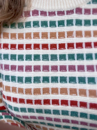 Crewneck Multi Color Textured Striped Long Sleeve Sweater