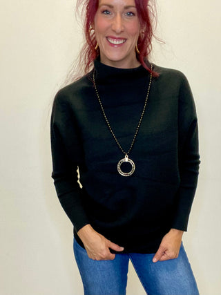 Black Dolman Sleeve Mock Neck Sweater