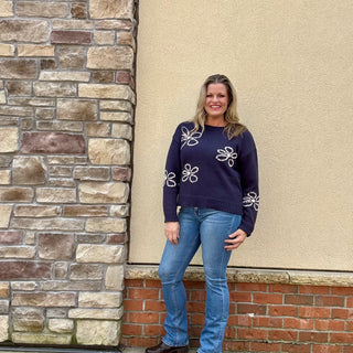 Flower Stitch Embroidered Sweater