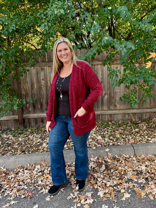Cabernet Long Sleeve Popcorn Sweater Cardigan with Pockets