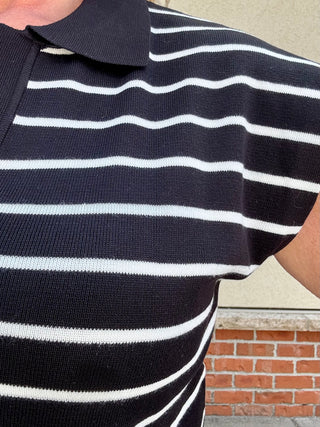 Ivory/Black Striped Collared Sweater Sleeveless Top