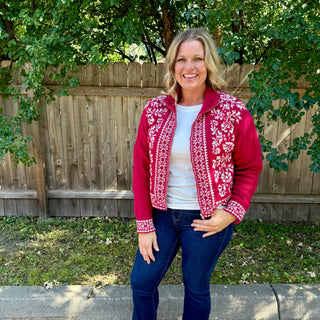 Graphic Knit Sweater Zip Up Cardigan