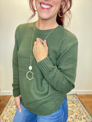 Dark Olive Round Neck Knit Sweater