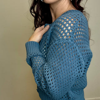 Dusty Blue Crochet Cardigan Sweater
