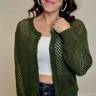 Olive Crochet Cardigan Sweater
