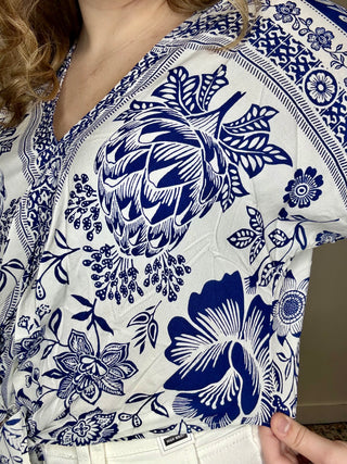 Short Sleeve Tie Waist Blouse