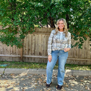 Grey and Black Plaid Button Up