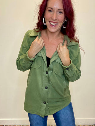 Olive Oversized Fleece Shacket