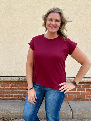 Cabernet Round Neck Folded Sleeve Tee