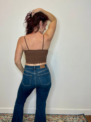 Brown Seamless Double Strap Lace Bralette