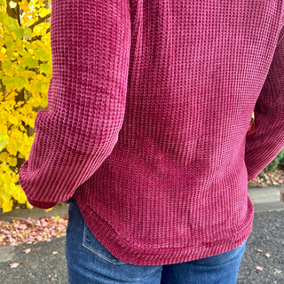 Dark Burgundy Round Neck Waffle Knit Sweater