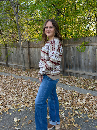Fair Isle Pattern Knit Sweater