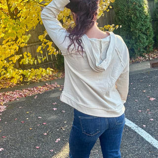 Cream Hooded V-Neck Long Sleeve