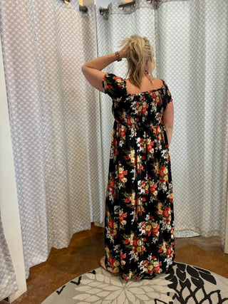 Floral Smocked Off the Shoulder Maxi Dress