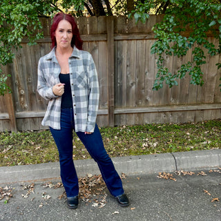 Grey and Cream Plaid Button Up