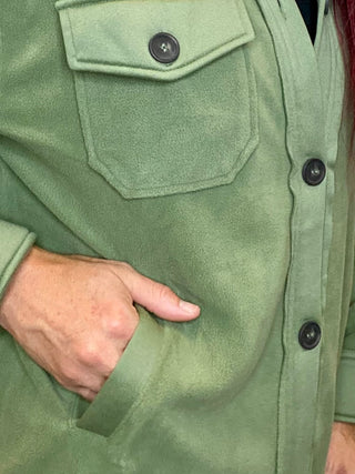 Olive Oversized Fleece Shacket
