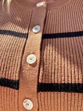 Camel Striped Button Up Sweater Vest