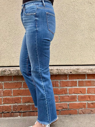 Risen High Rise Tummy Control Crop Straight Leg Jeans
