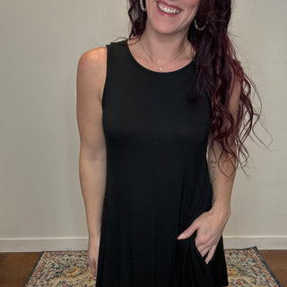 Black Sleeveless Dress with Button Details