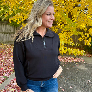 Black Quarter Zip Mock Neck Pull Over