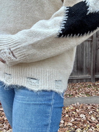 Long Sleeve Heart Patch Knit Sweater
