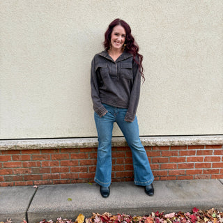 Acid Wash Half Button Fleece Sweater