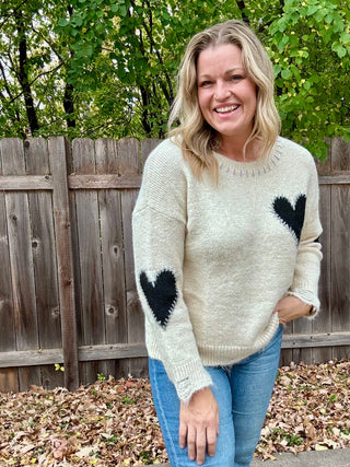 Long Sleeve Heart Patch Knit Sweater