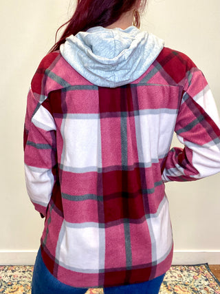 Cabernet Plaid Hooded Fleece Shacket