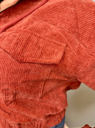 Rust Corduroy Cropped Bomber Jacket