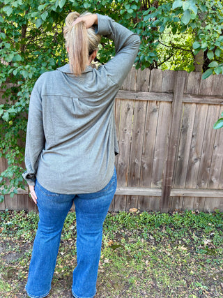 Olive Stretch Solid Button Up