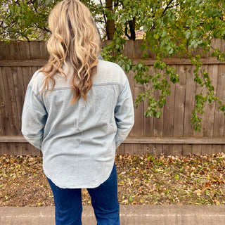 Risen Light Wash Denim Button Up Shirt