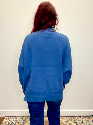 Dusty Blue Side Slit Oversized Sweater