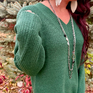 Dark Green V-Neck Sweater Dress