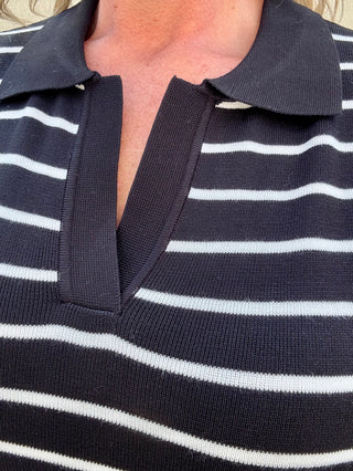 Ivory/Black Striped Collared Sweater Sleeveless Top