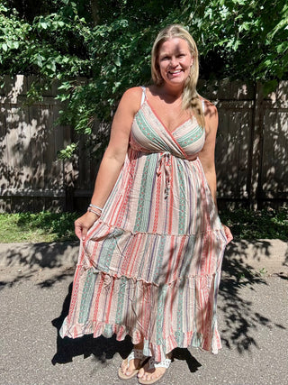 Striped Spaghetti Strap Tiered Maxi Dress