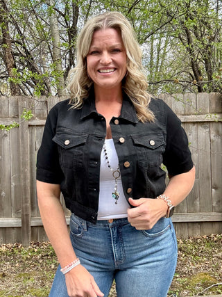 Black 3/4 Sleeve Crop Jacket